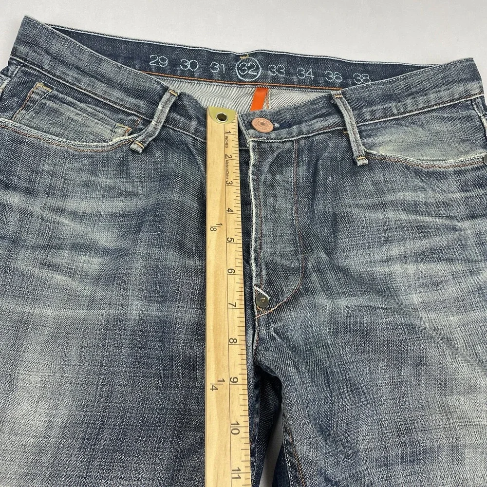 Earnest Sewn Jeans Mens 32x27 Fulton‎ Dark Wash Blue Denim Button Fly USA Made
